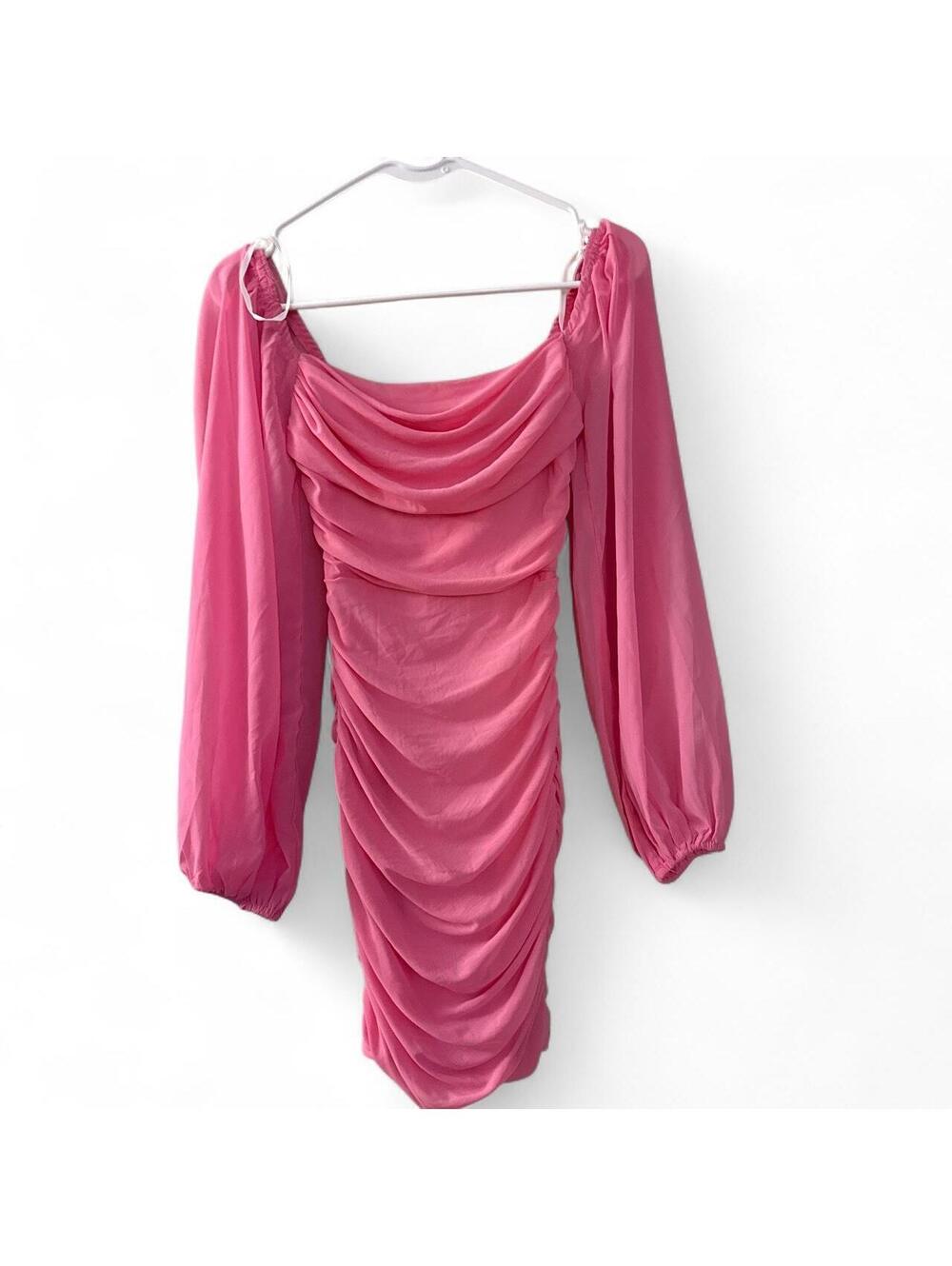 Pink That's So Fetch dress with ruched detailing, size 2